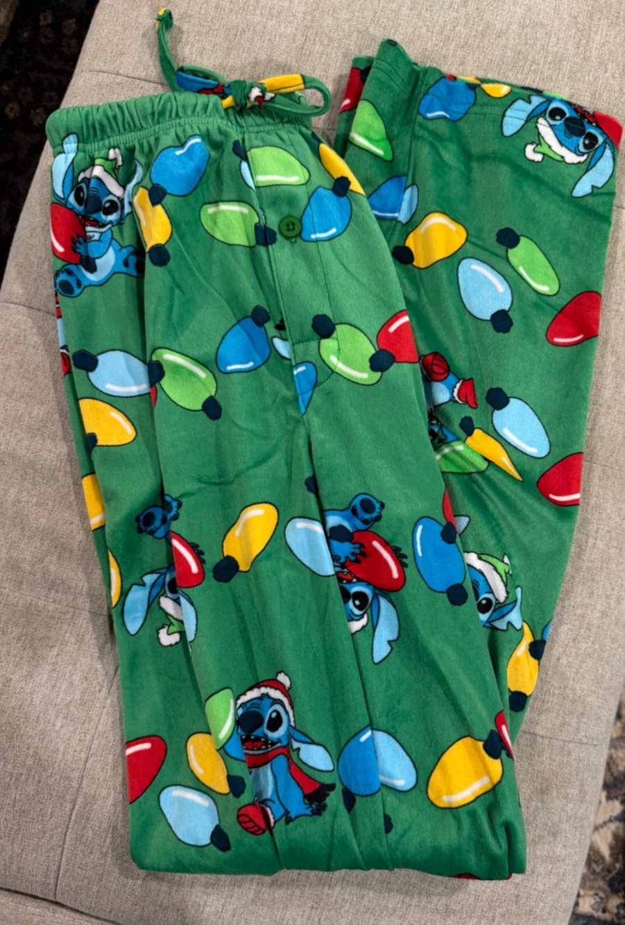 Disney Stitch Christmas Lights Pajamas Pants Fleece Soft Unisex Sz LARGE
